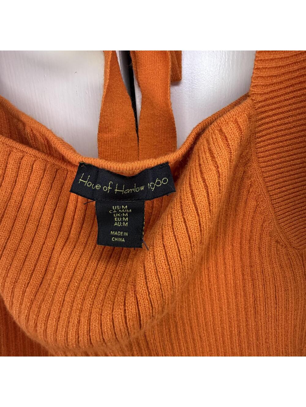 House of Harlow Orange Knit Sweater Bodycon Midi Dress M Puff Sleeve - Picture 4 of 8